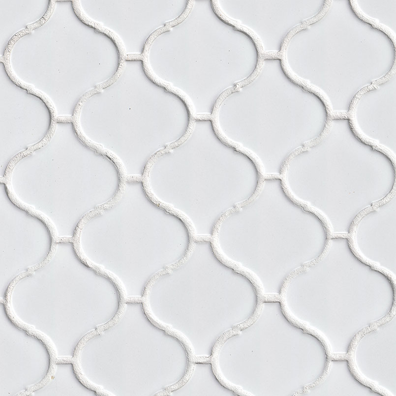 White Glossy Arabesque Tile tile, full view