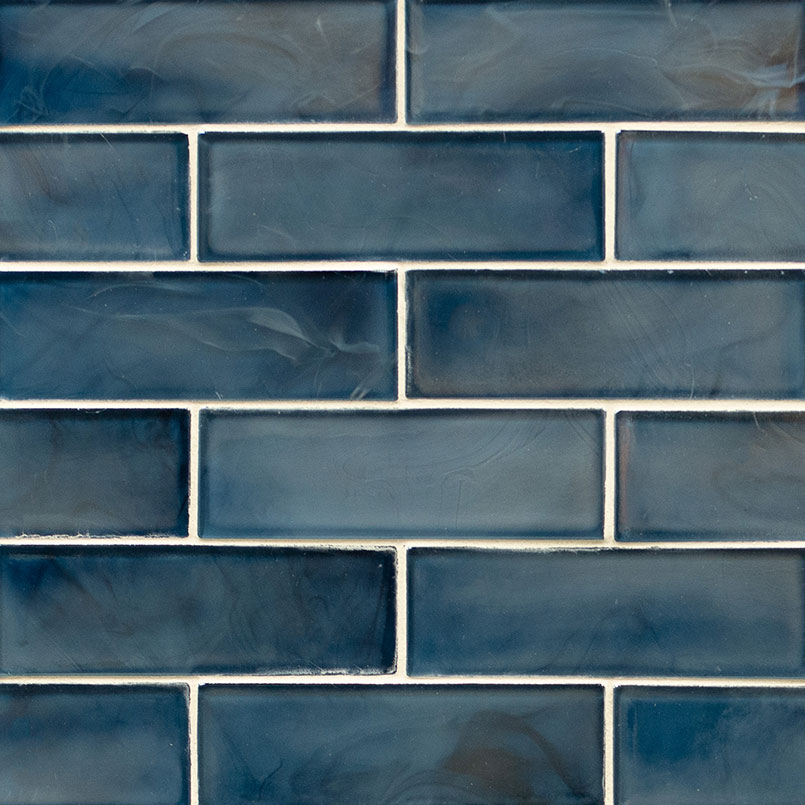 Blue Shimmer 2x6x6mm Subway tile, full view