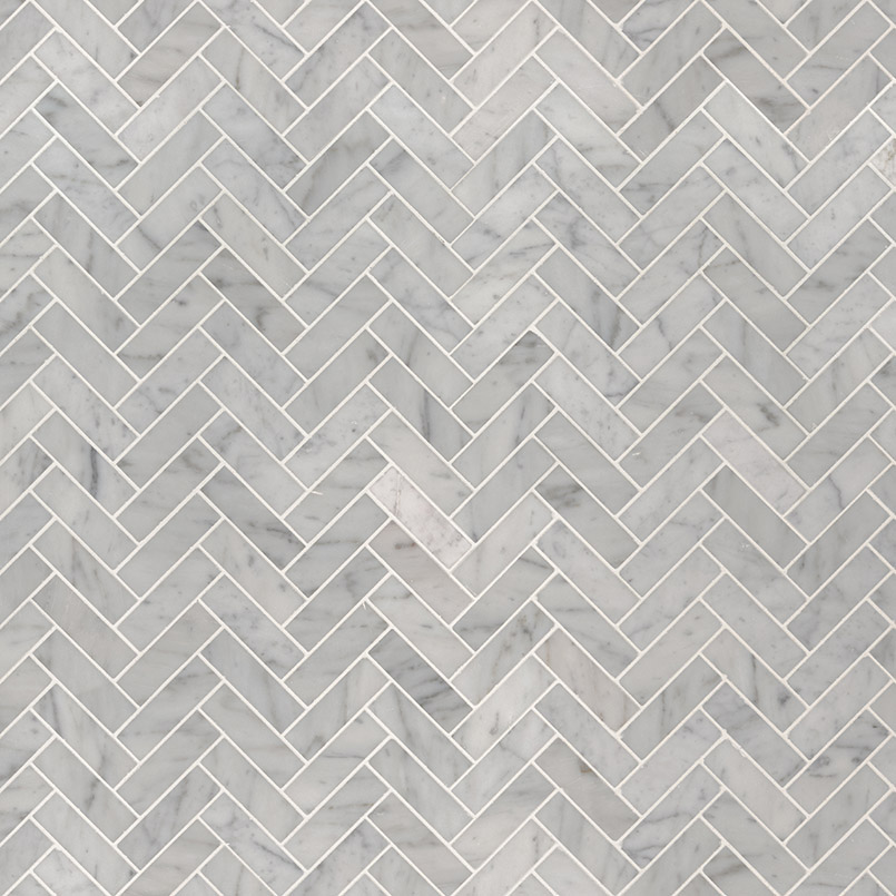 Carrara White 1x3 Herringbone Polished swatch