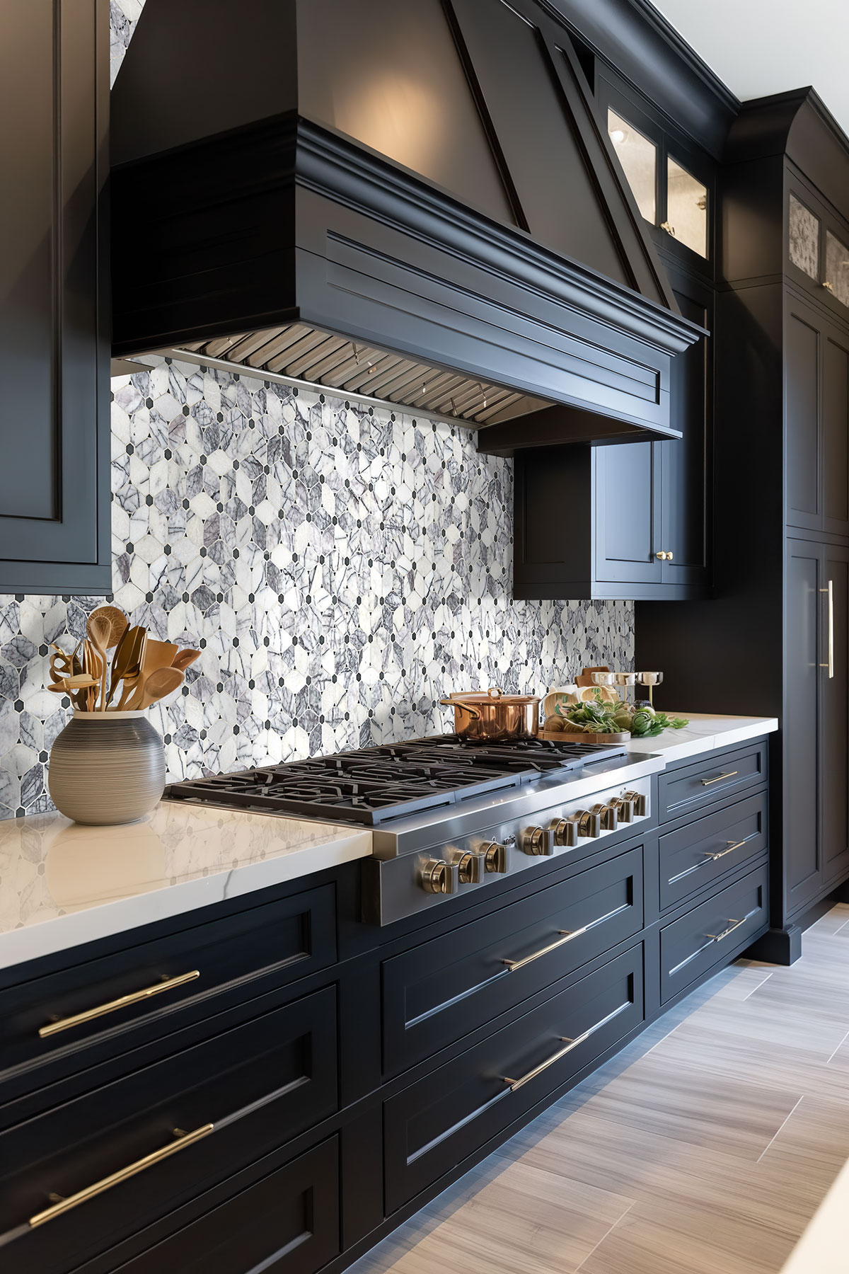 Cecily Lilac Polished backsplash installed
