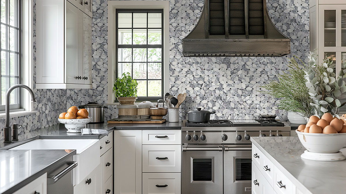 Cecily Lilac Polished backsplash installed — view 2