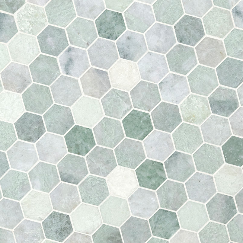 Icelandic Green 2" Hexagon Mosaic Tile surface detail