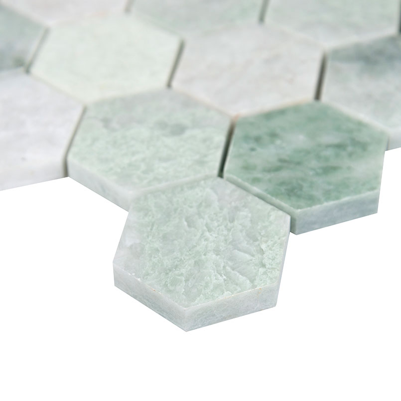Icelandic Green 2" Hexagon Mosaic Tile surface detail — view 2