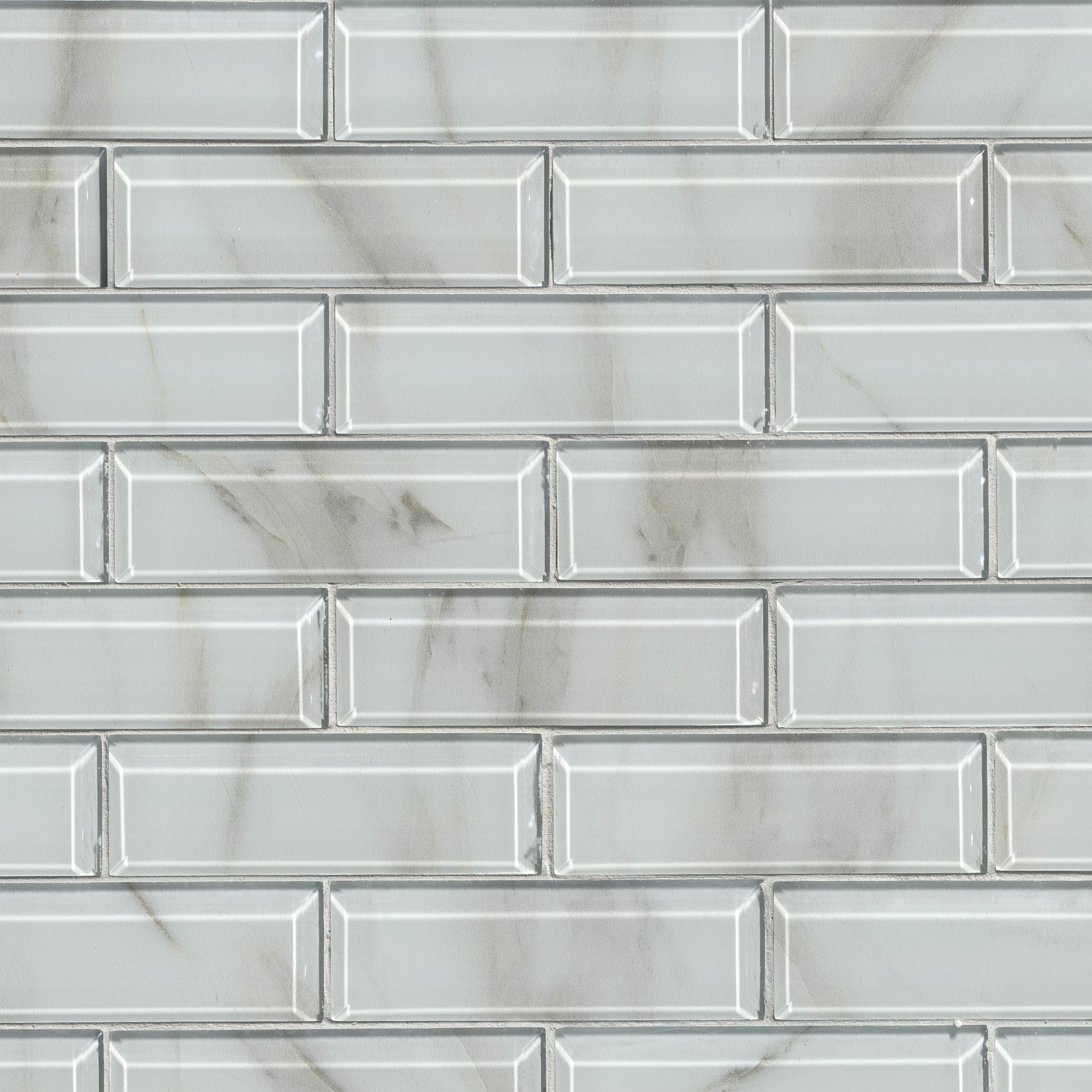 Ivory Amber Beveled Subway 8mm tile, full view