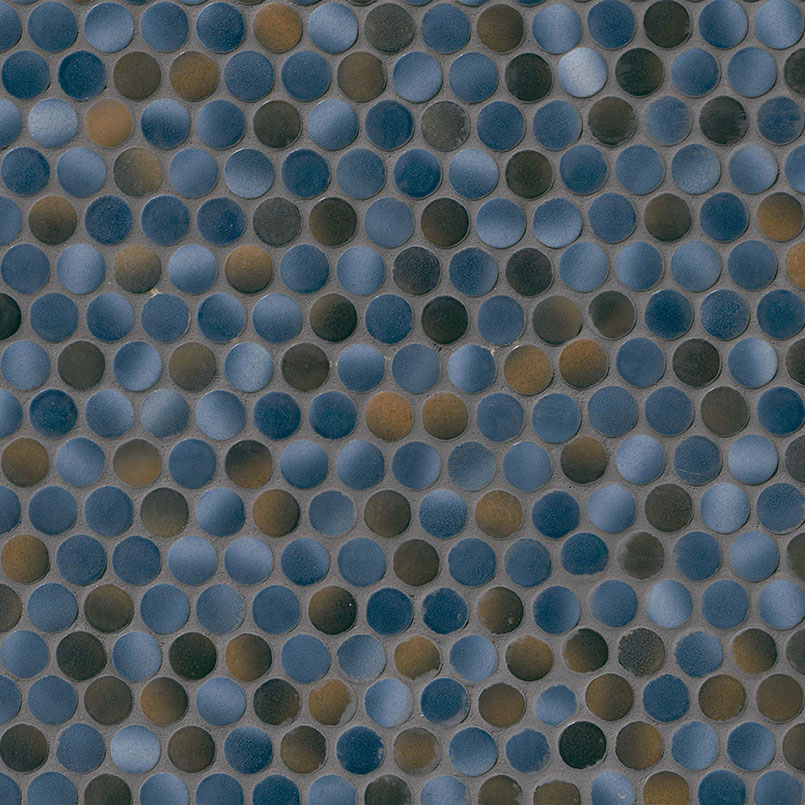Penny Round Azul Glossy tile, full view