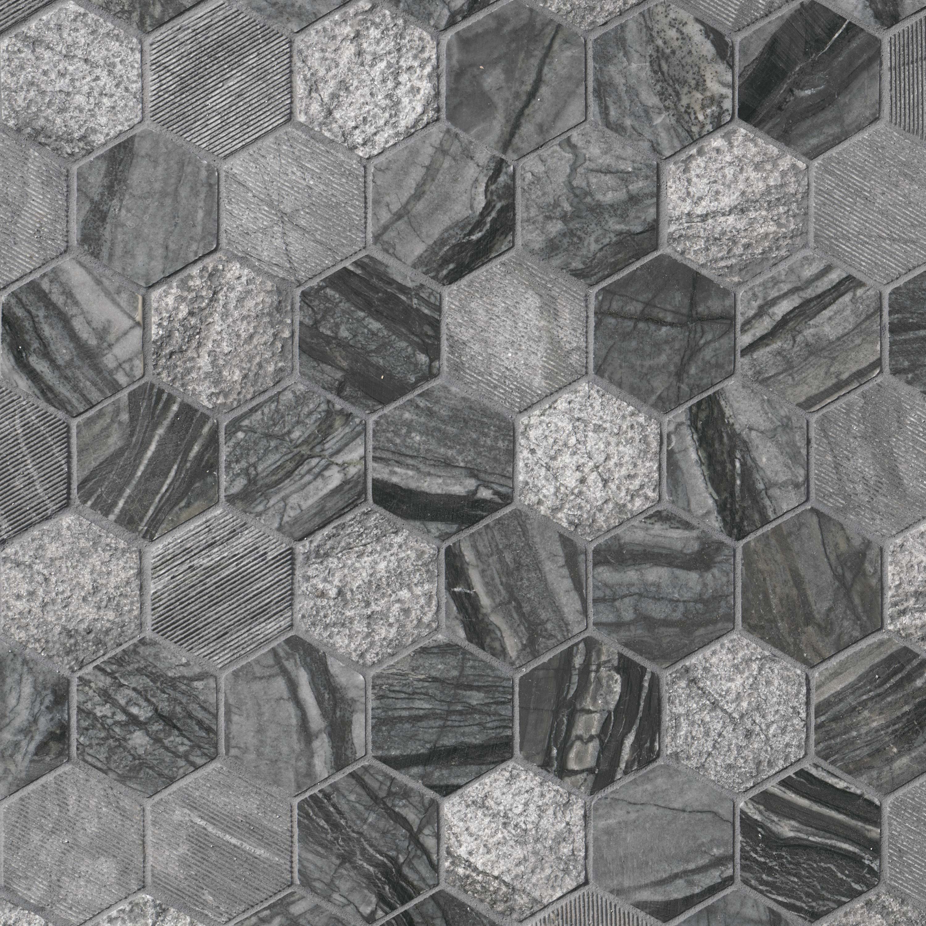 Henley Multi Finish Hexagon Mosaic Tile tile, full view