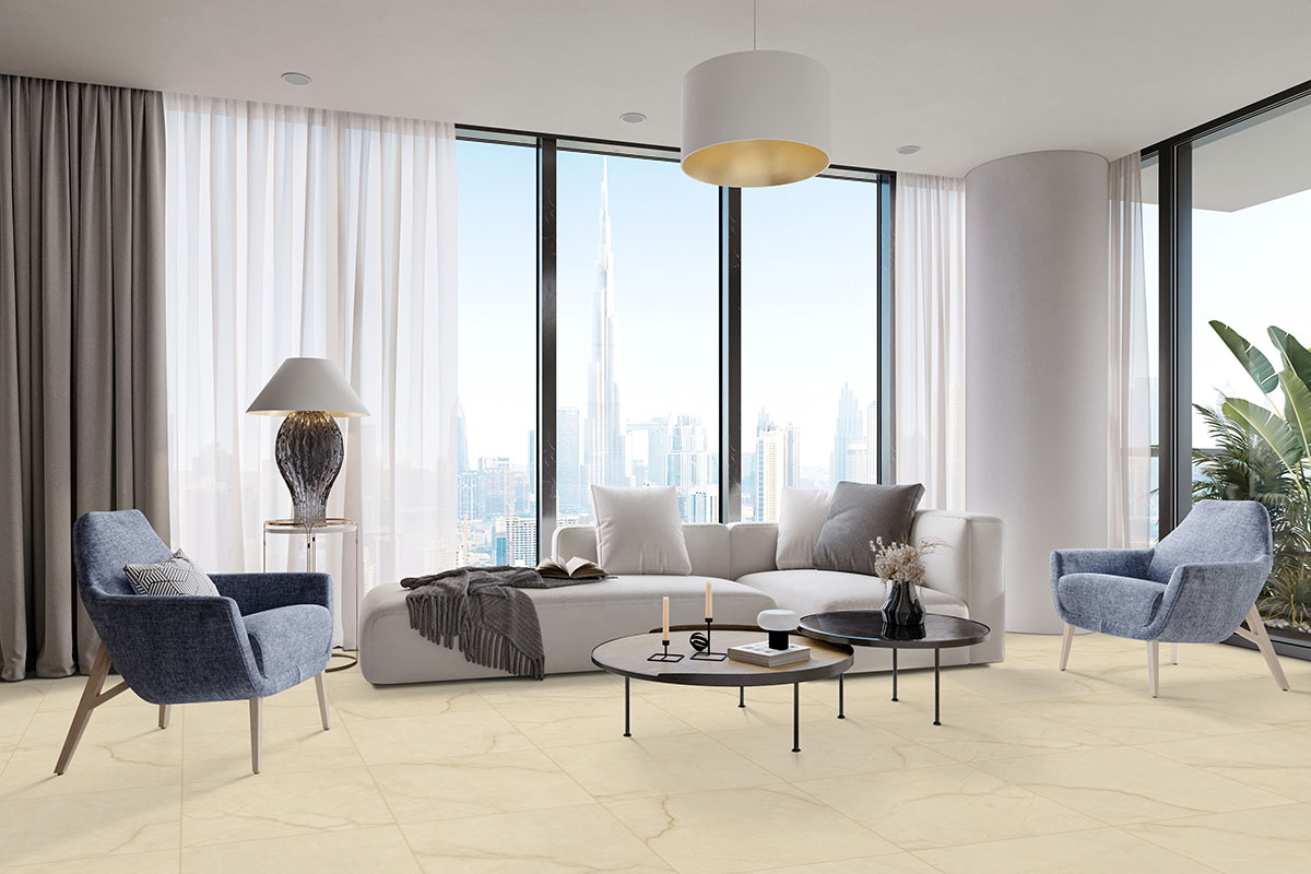 Crema backsplash in a living room — view 2