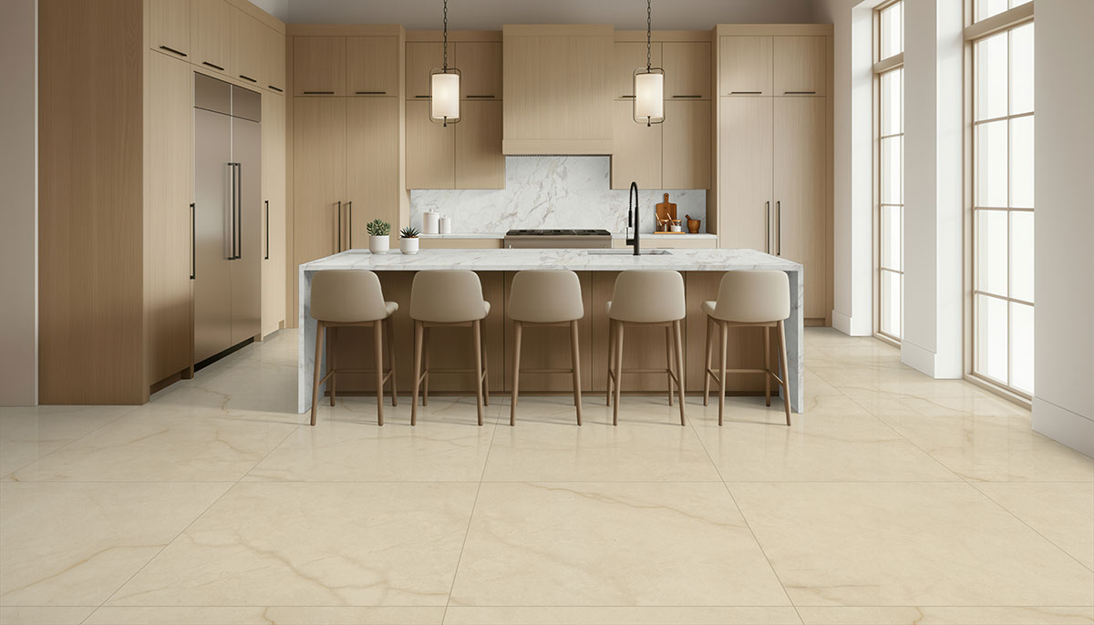 Crema backsplash in a kitchen