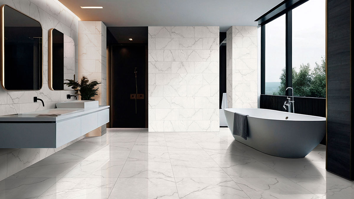 Grey backsplash in a bathroom
