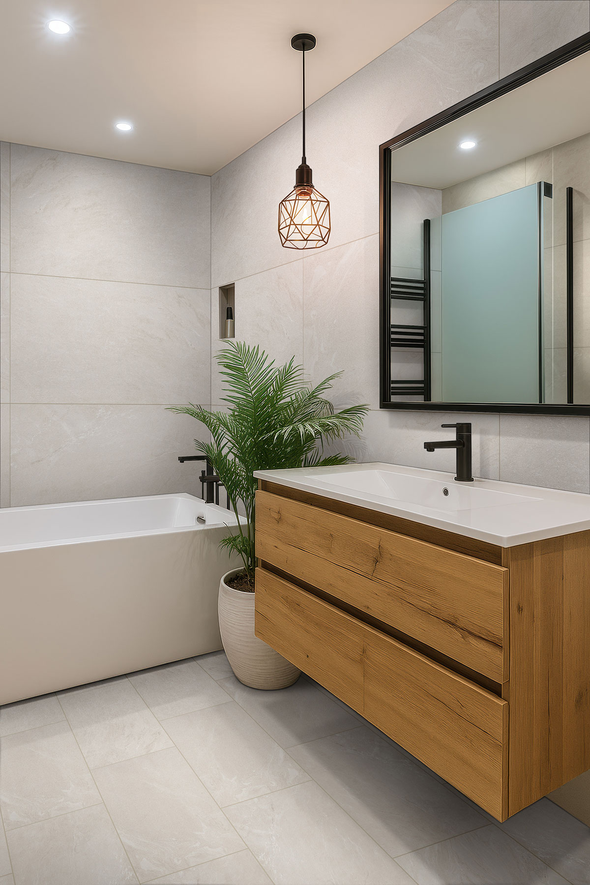 Alabaster backsplash in a bathroom — view 2