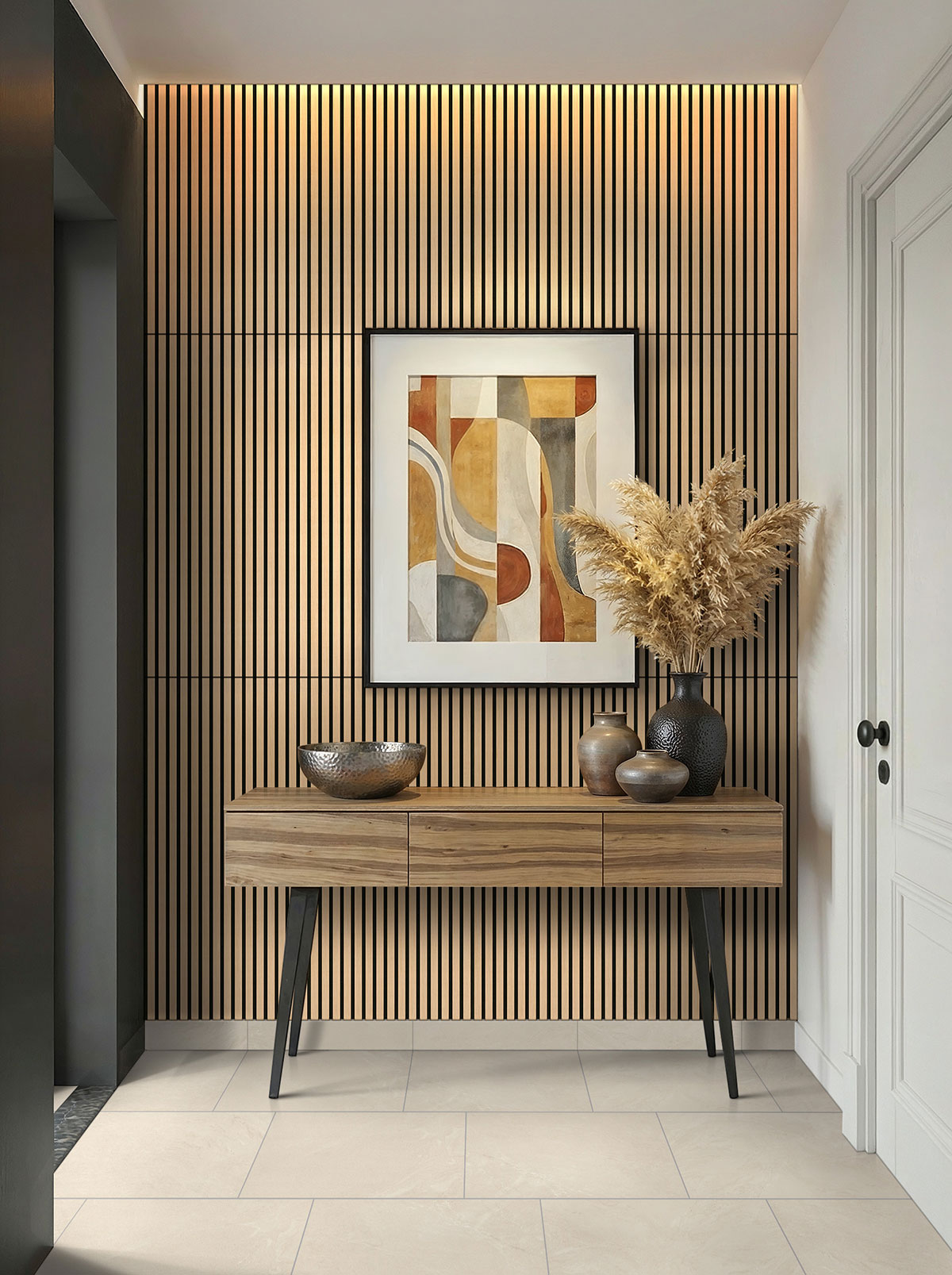 Alabaster backsplash in a entryway