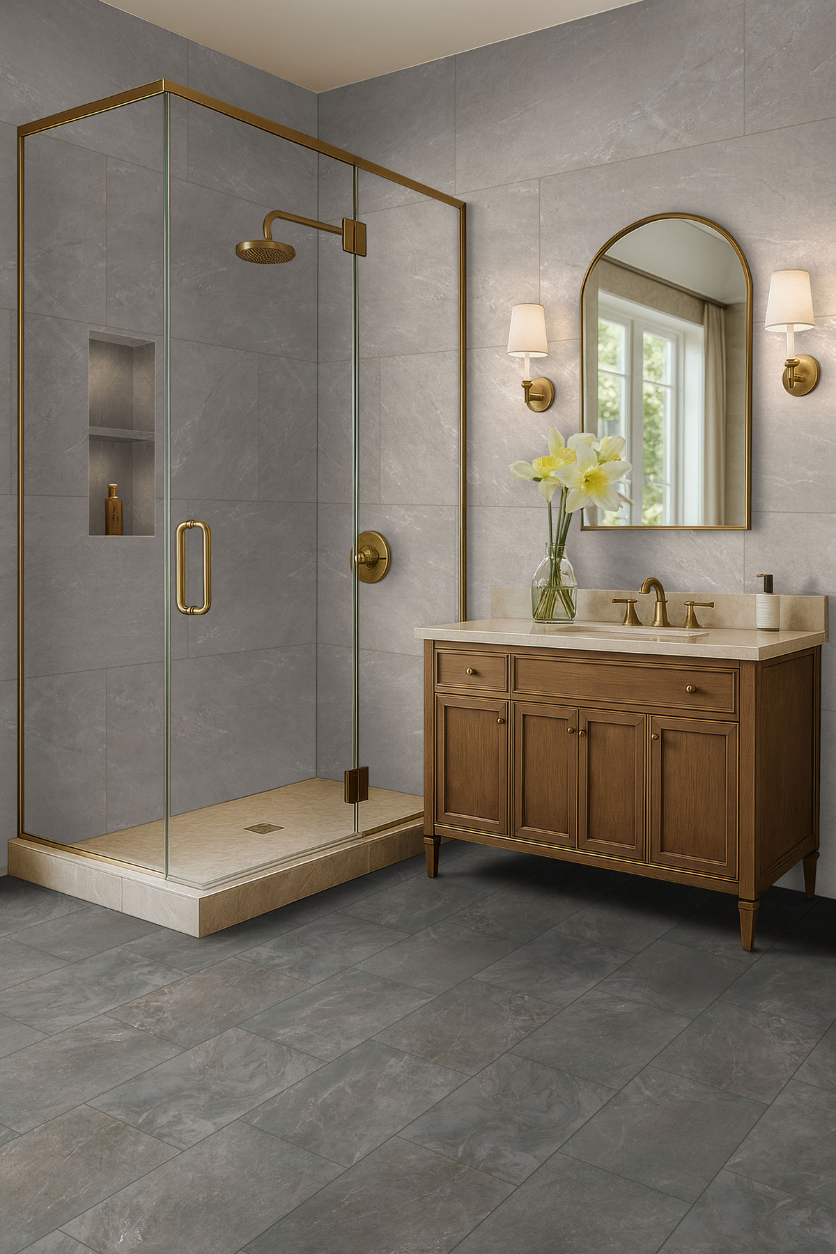 Ash backsplash in a bathroom