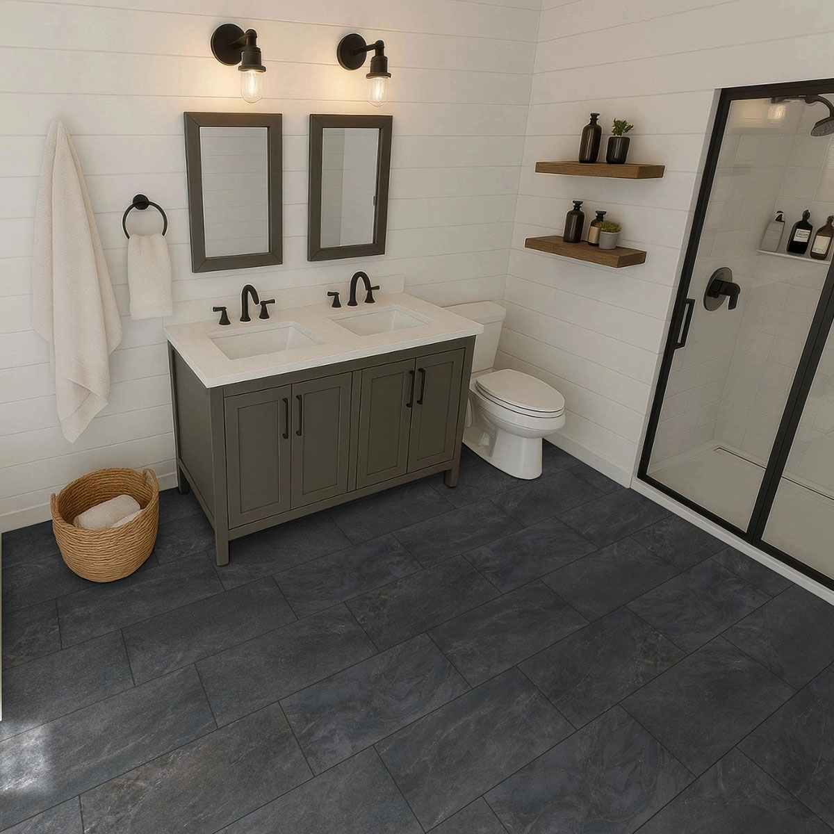 Obsidian backsplash in a bathroom — view 2