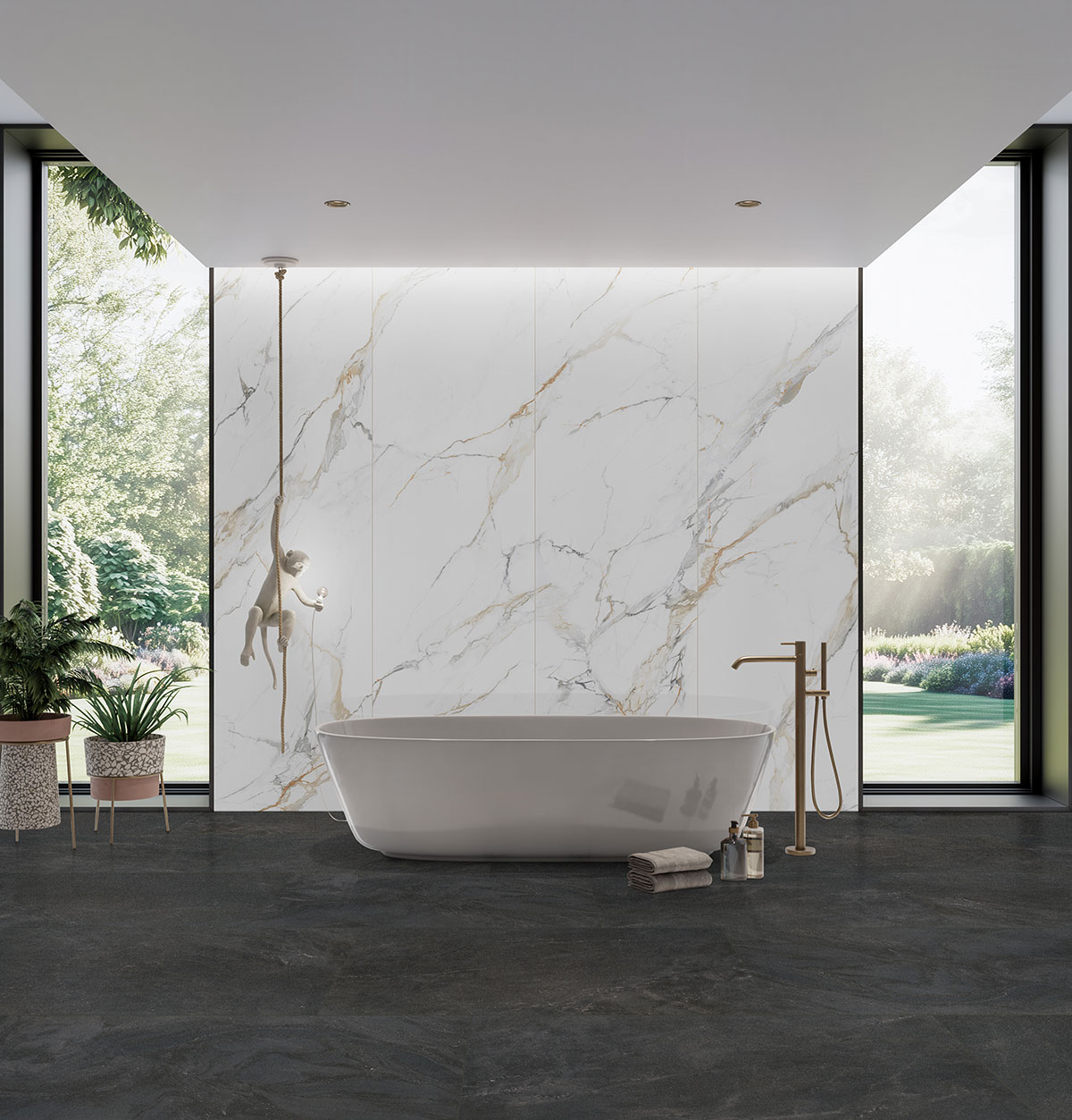 Obsidian backsplash in a bathroom — view 3