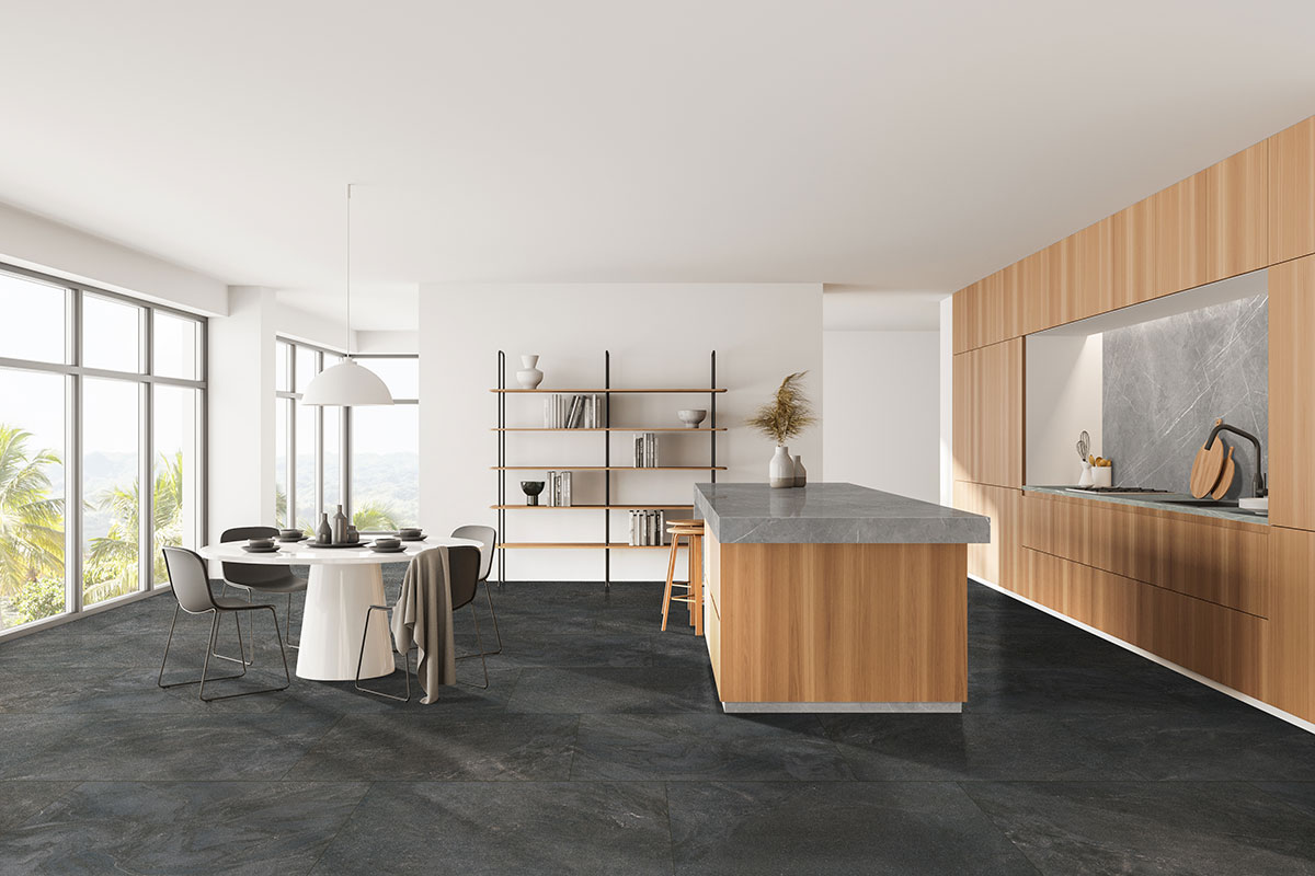 Obsidian backsplash in a kitchen