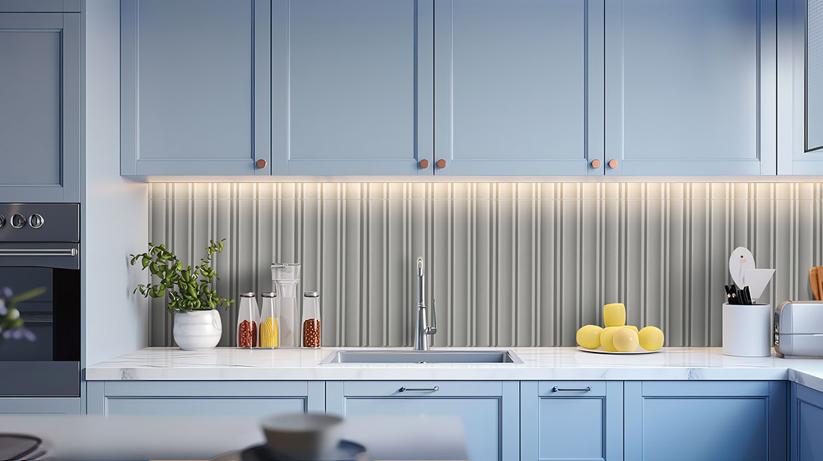 Silver backsplash in a kitchen — view 3