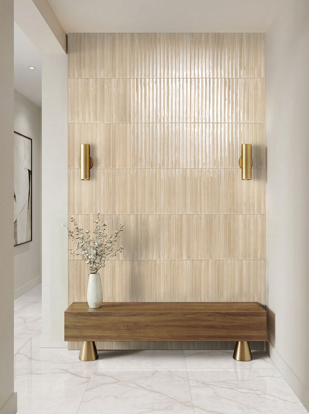Cappuccino backsplash in a entryway