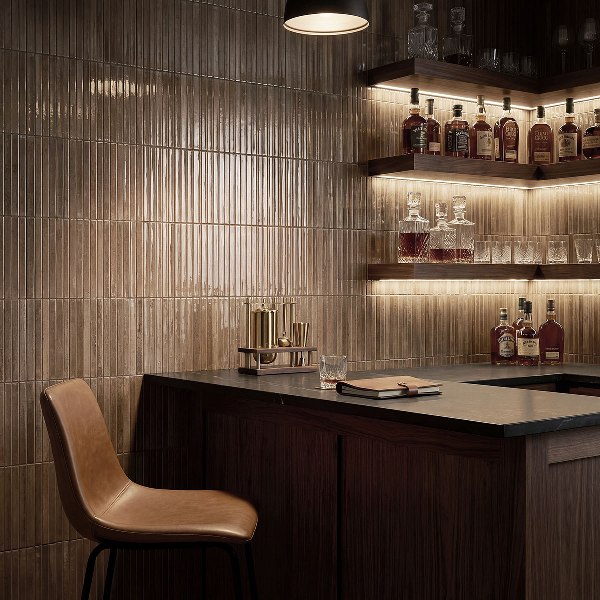 Chocolate backsplash installed — view 2