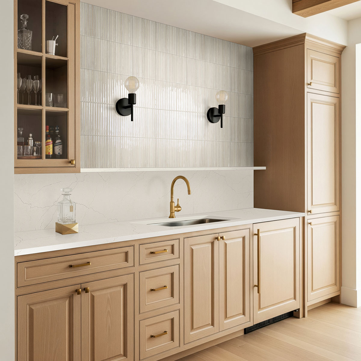 Latte backsplash in a kitchen