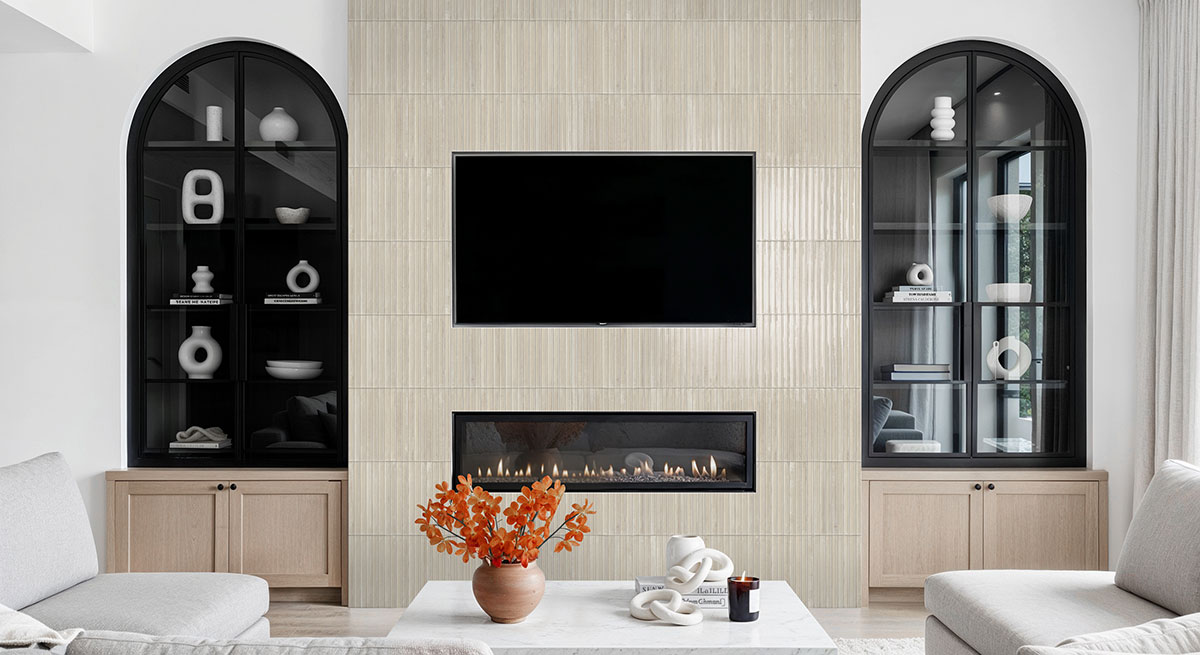 Latte backsplash in a living room