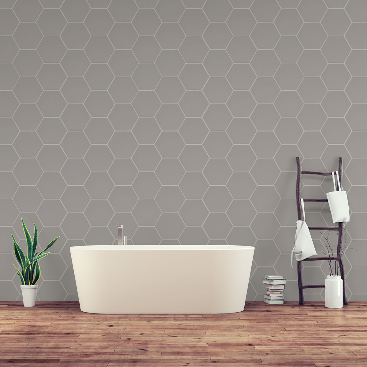Dove Hexagon Tile backsplash installed — view 3