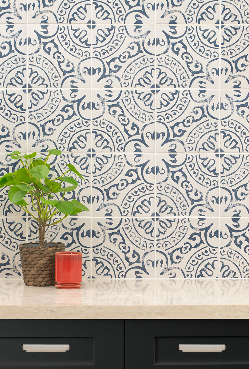 Indigo backsplash installed — view 4