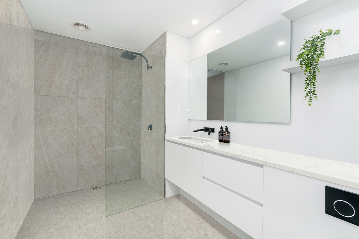 Taja Ivory backsplash in a bathroom