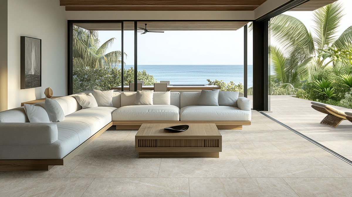 Taja Ivory backsplash in a living room — view 2