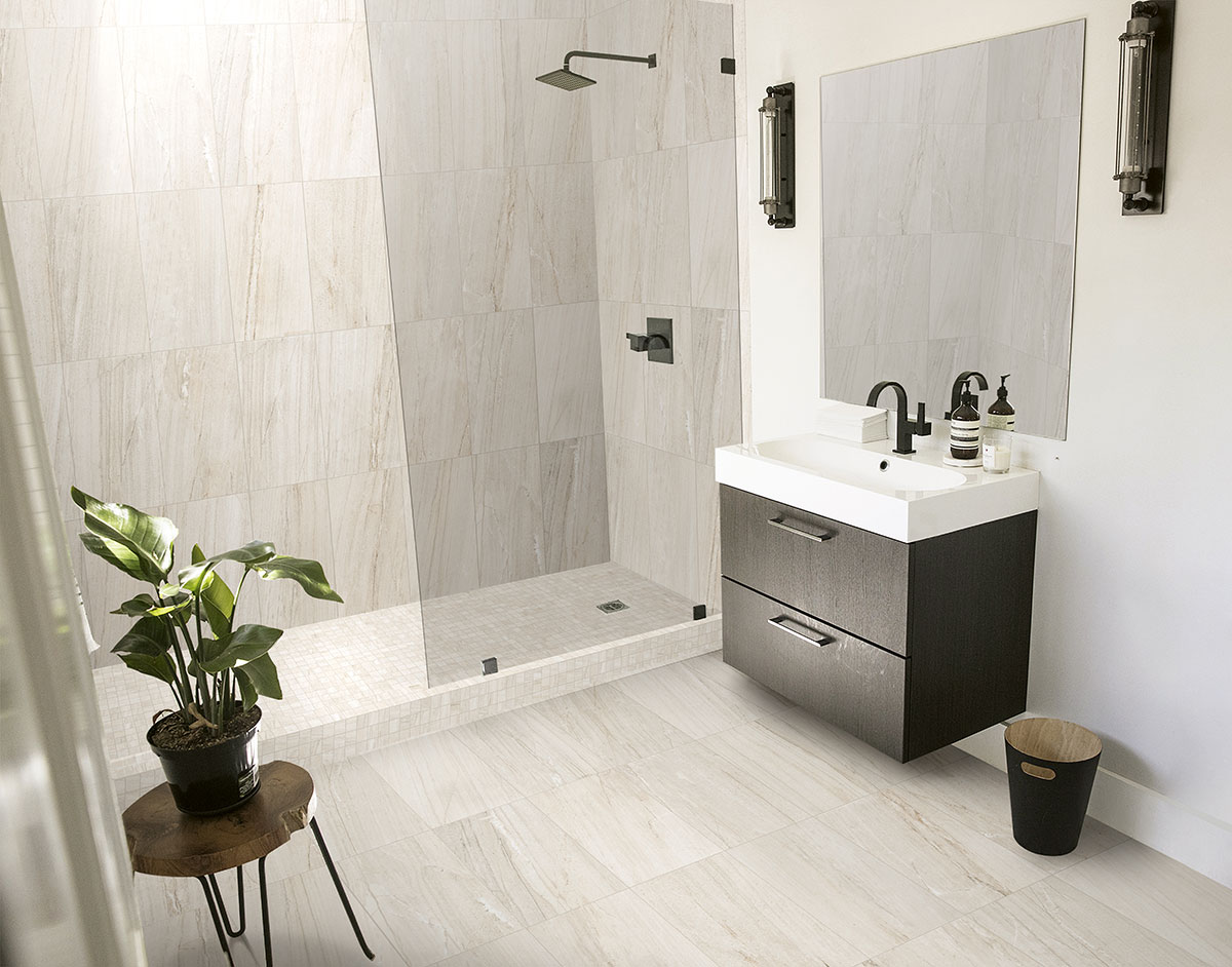 White backsplash in a bathroom