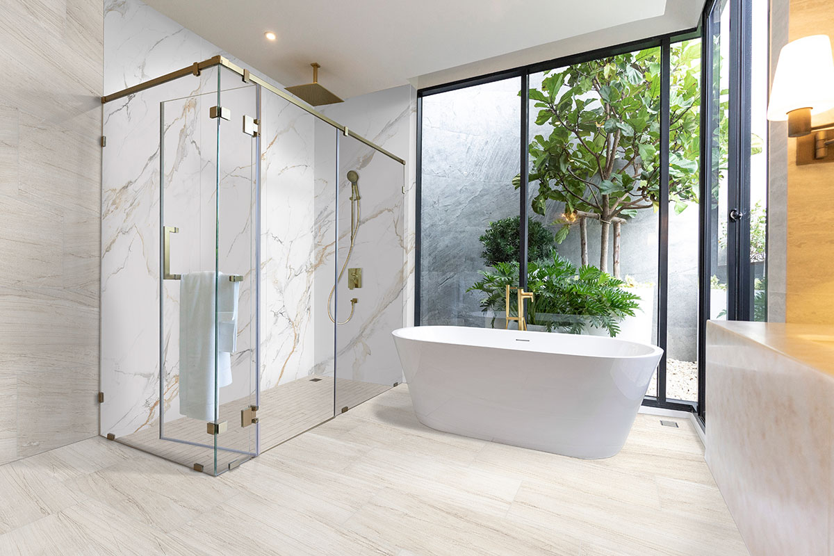 White backsplash in a bathroom — view 2