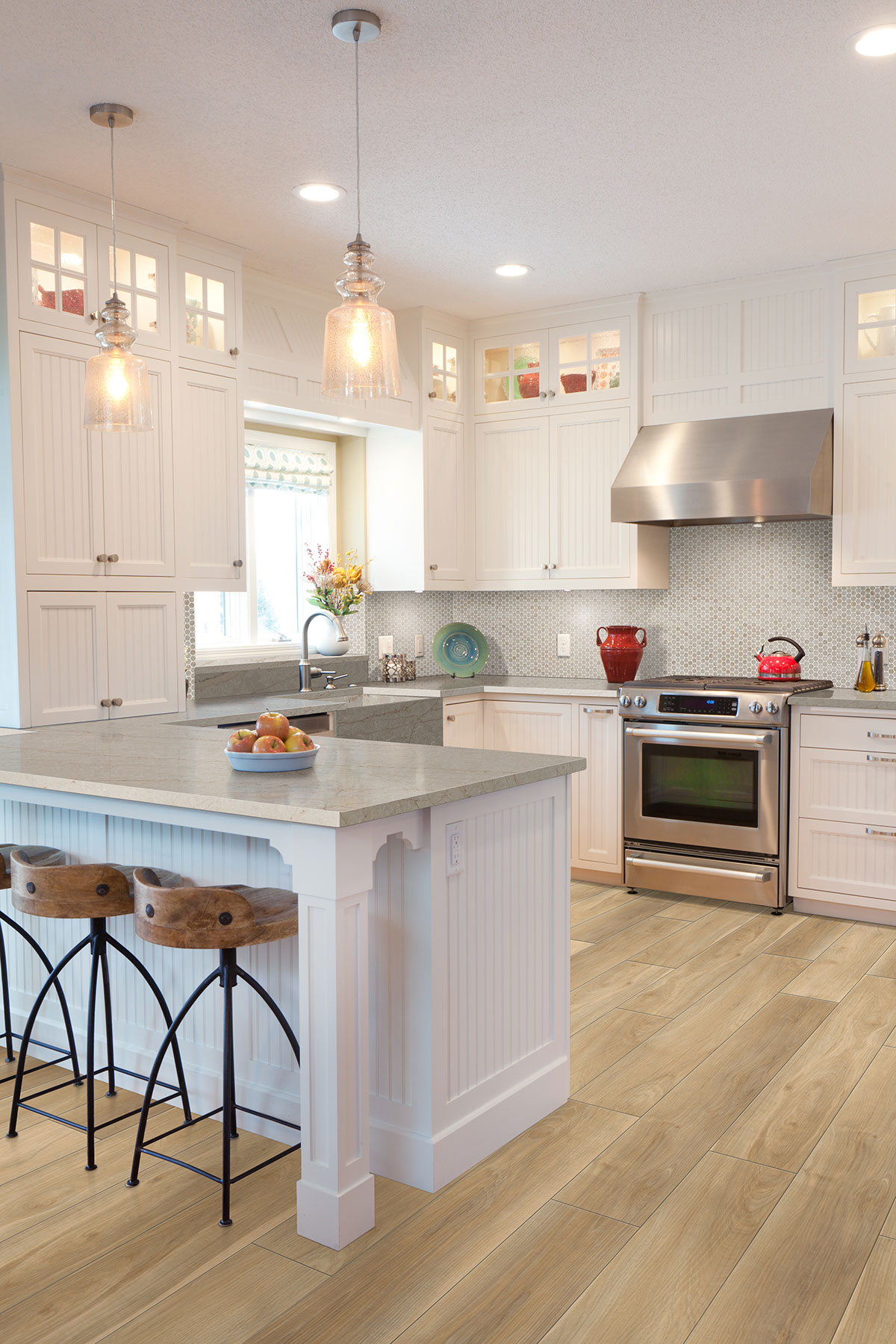 Myrtle Sands Round Matte backsplash in a kitchen