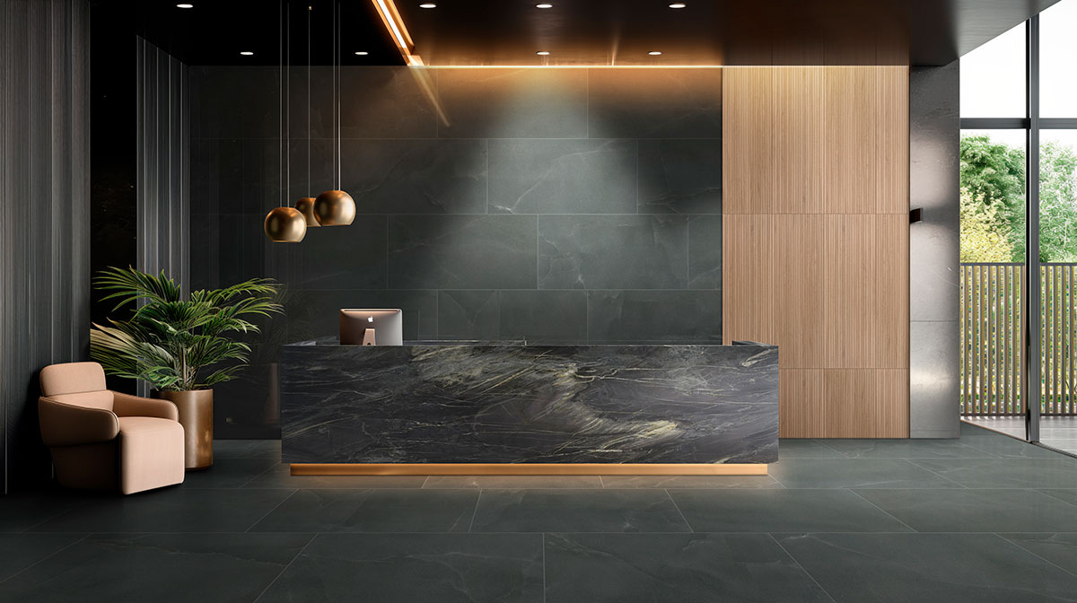 Midnight Agate backsplash installed