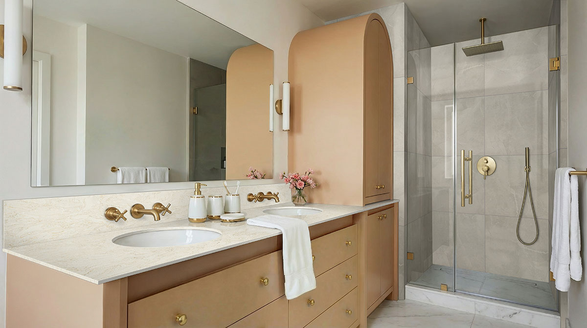 Ivory backsplash in a bathroom