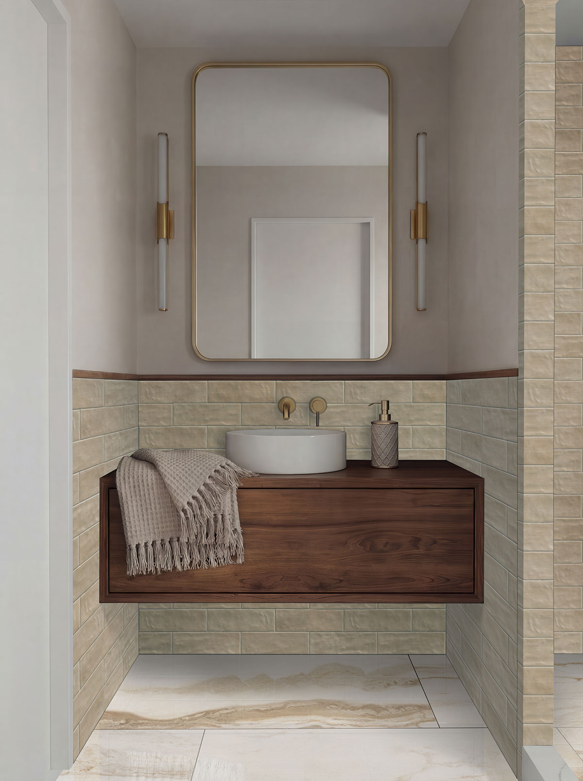 Sierra Umber 4x12 Matte backsplash in a bathroom