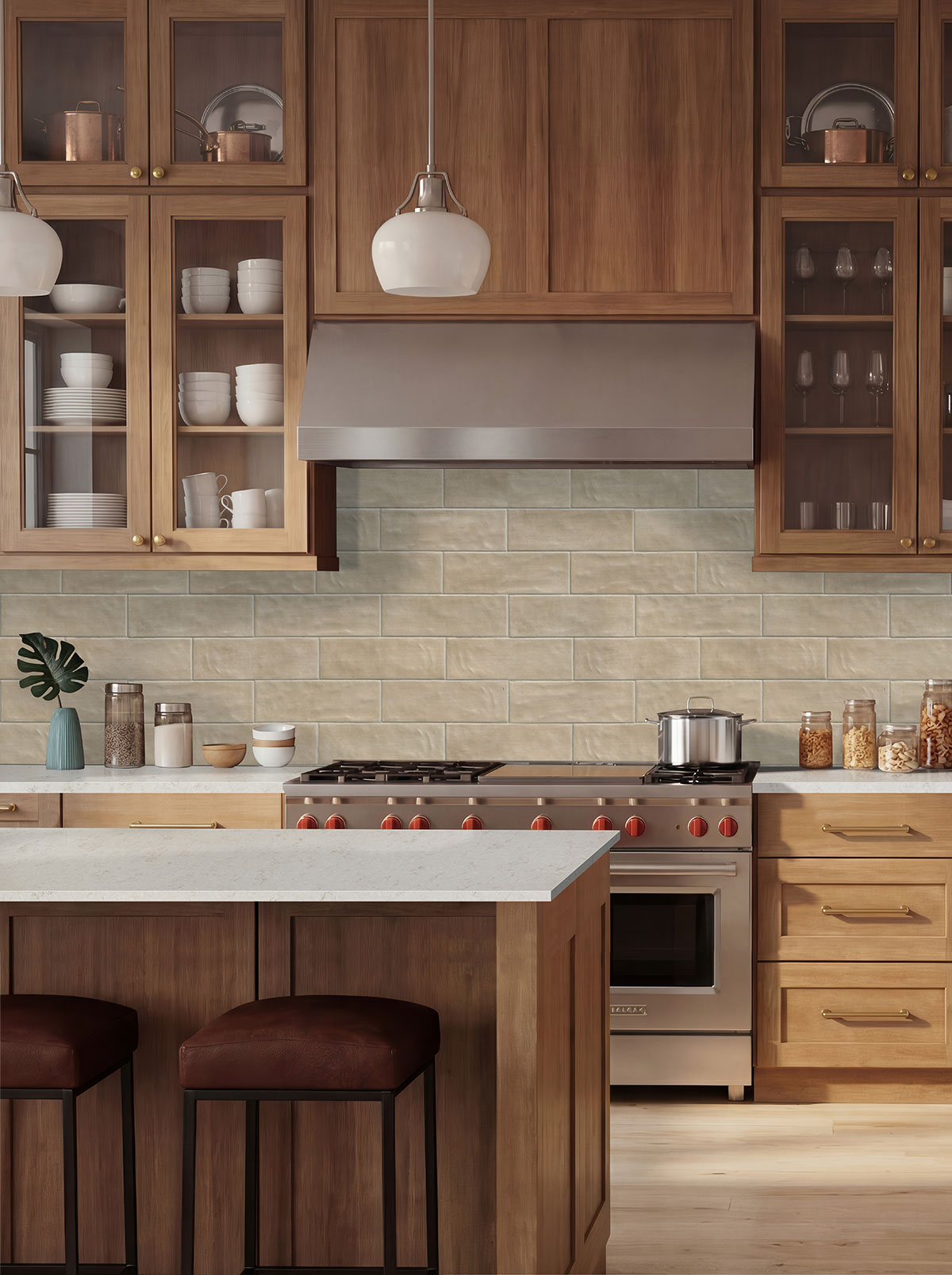 Sierra Umber 4x12 Matte backsplash in a kitchen — view 2