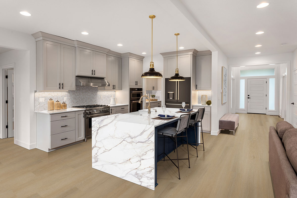 Calacatta Fiorella backsplash in a kitchen — view 2