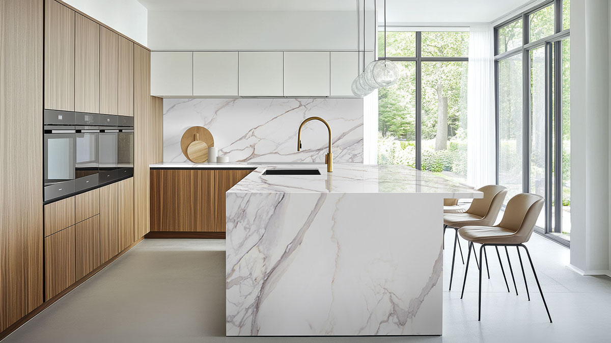 Calacatta Fiorella backsplash in a kitchen — view 3