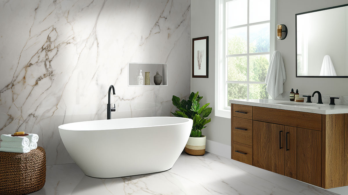 Calacatta Lucca backsplash in a bathroom
