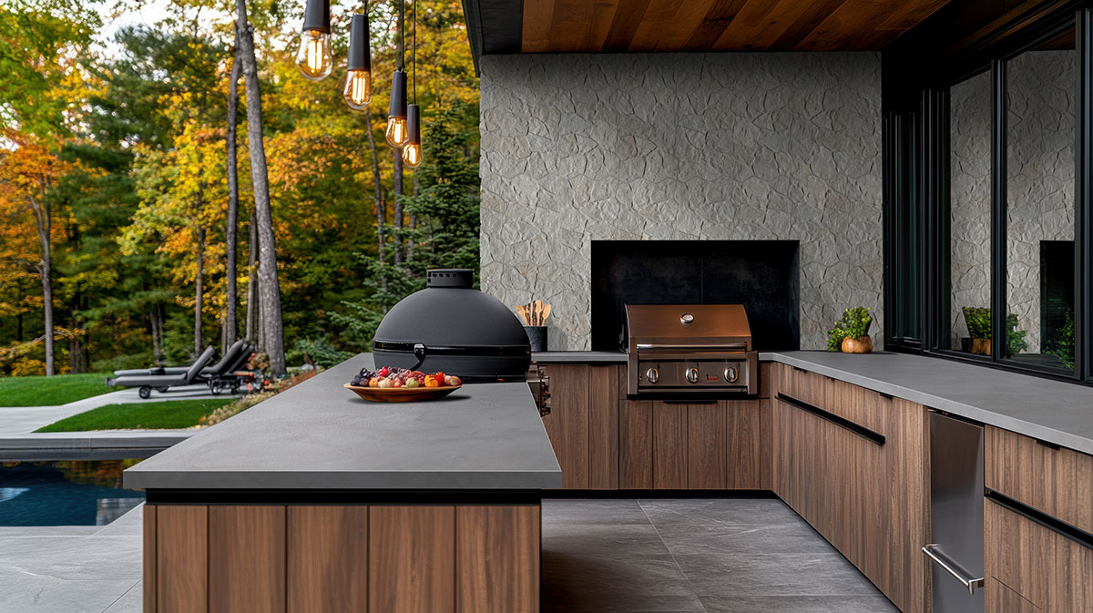 Cement Ash backsplash in a outdoor hardscape — view 4