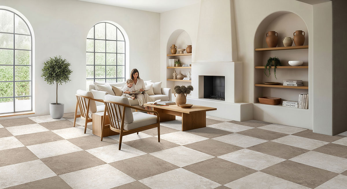Ivory backsplash in a living room