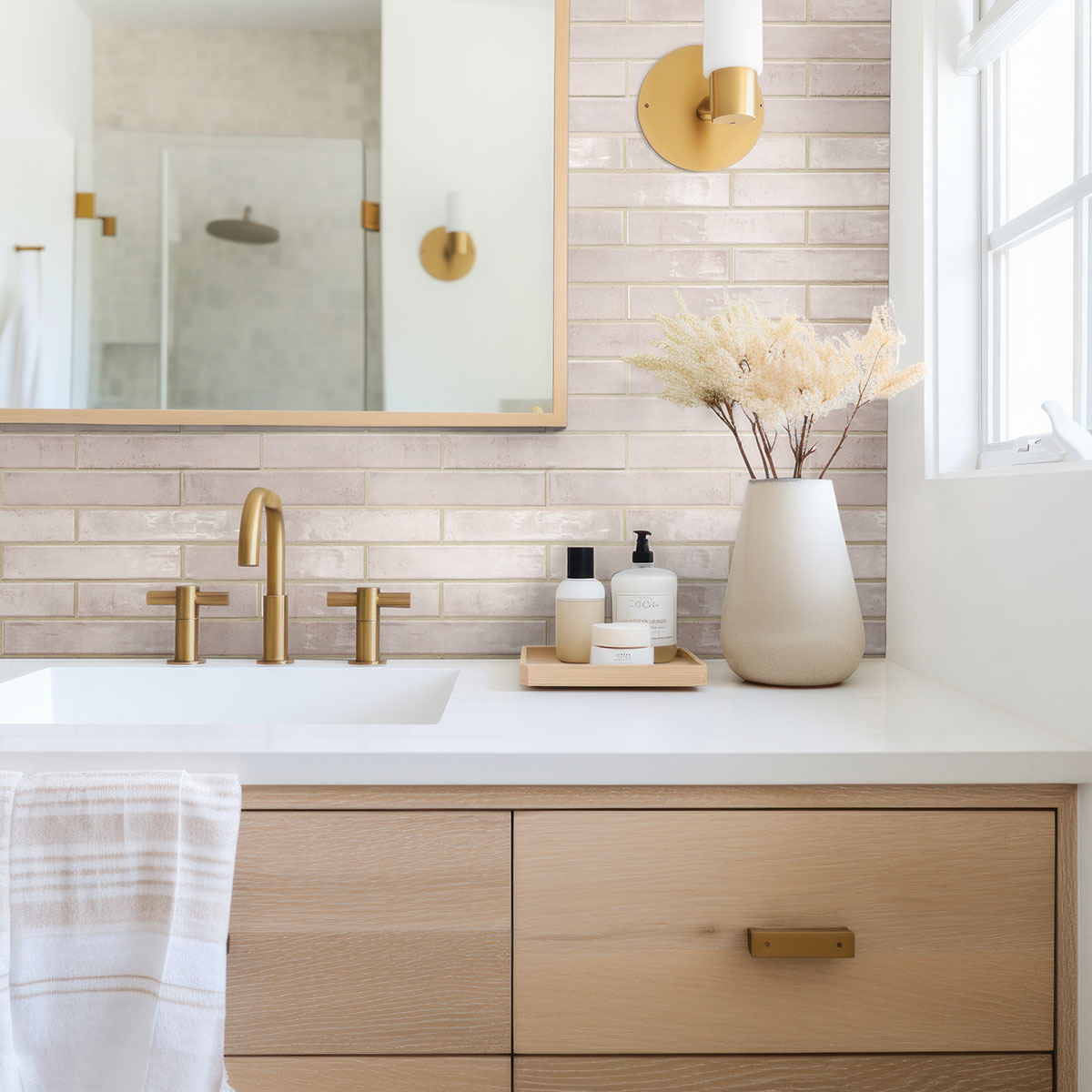 Blush 2x10 backsplash in a bathroom — view 3
