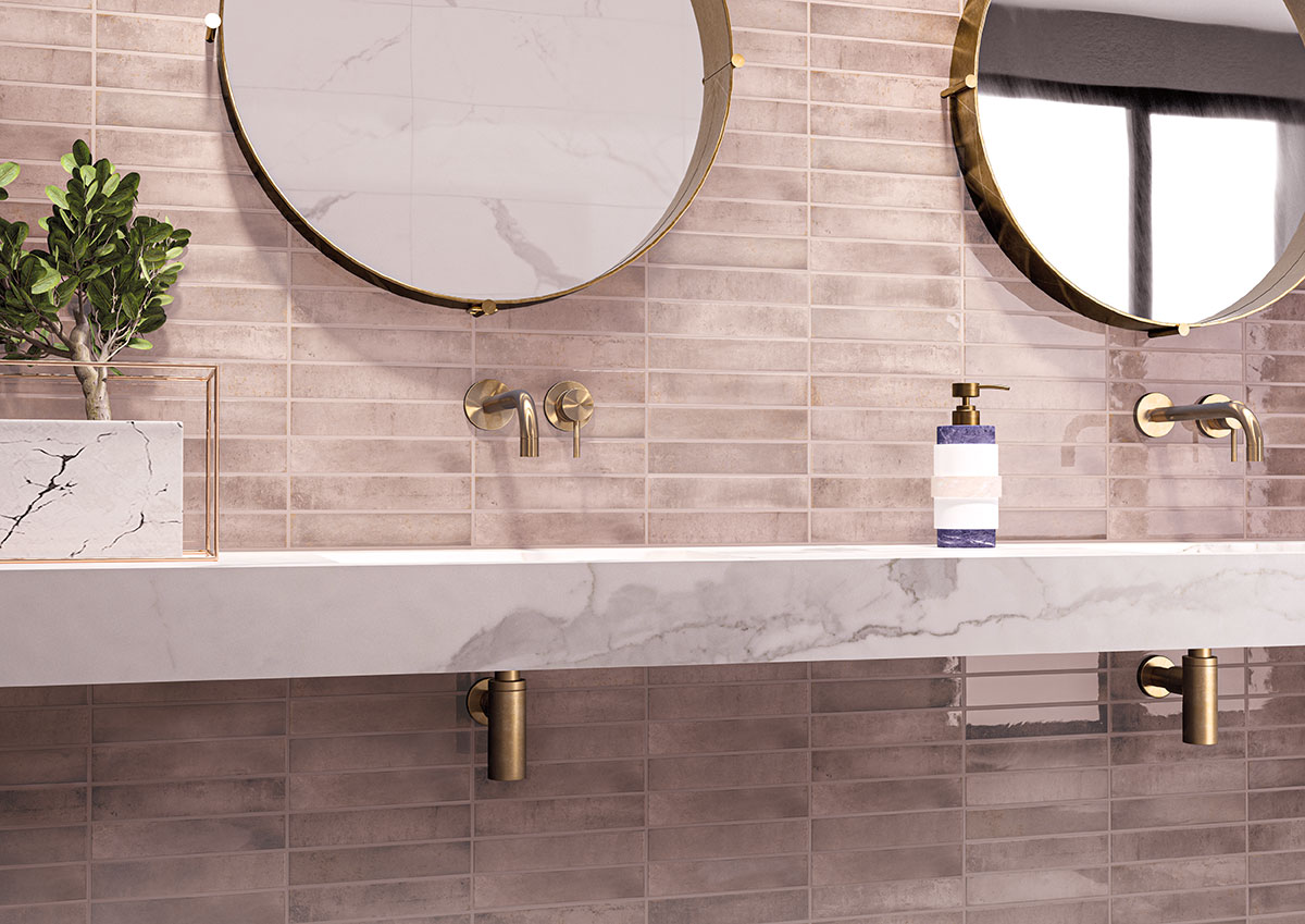 Blush 2x10 backsplash installed — view 4