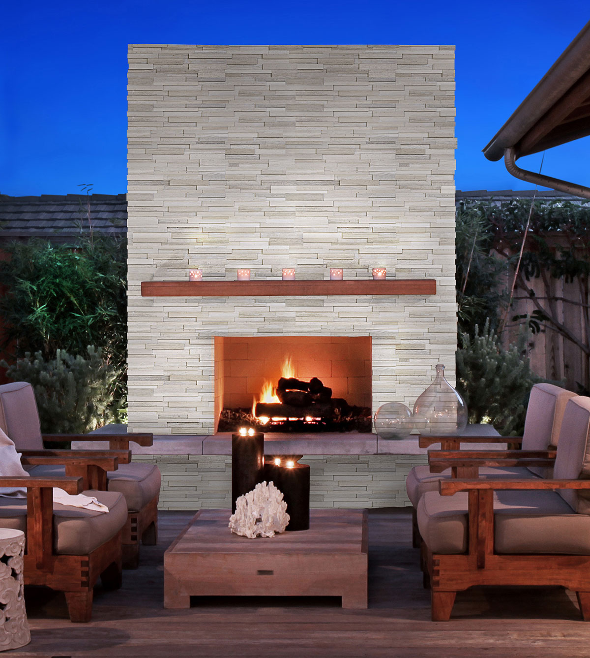 Gray Oak 3D Honed backsplash in a outdoor hardscape — view 2