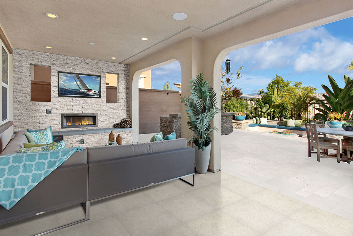 Mayra White backsplash in a outdoor hardscape