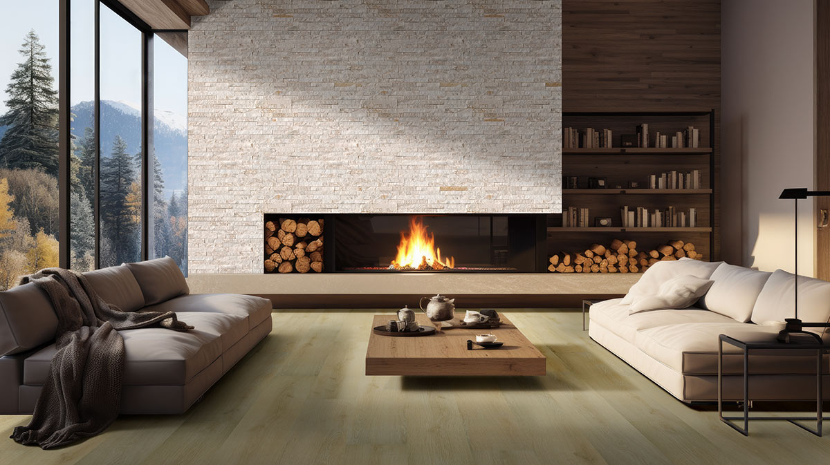 Royal White backsplash in a living room