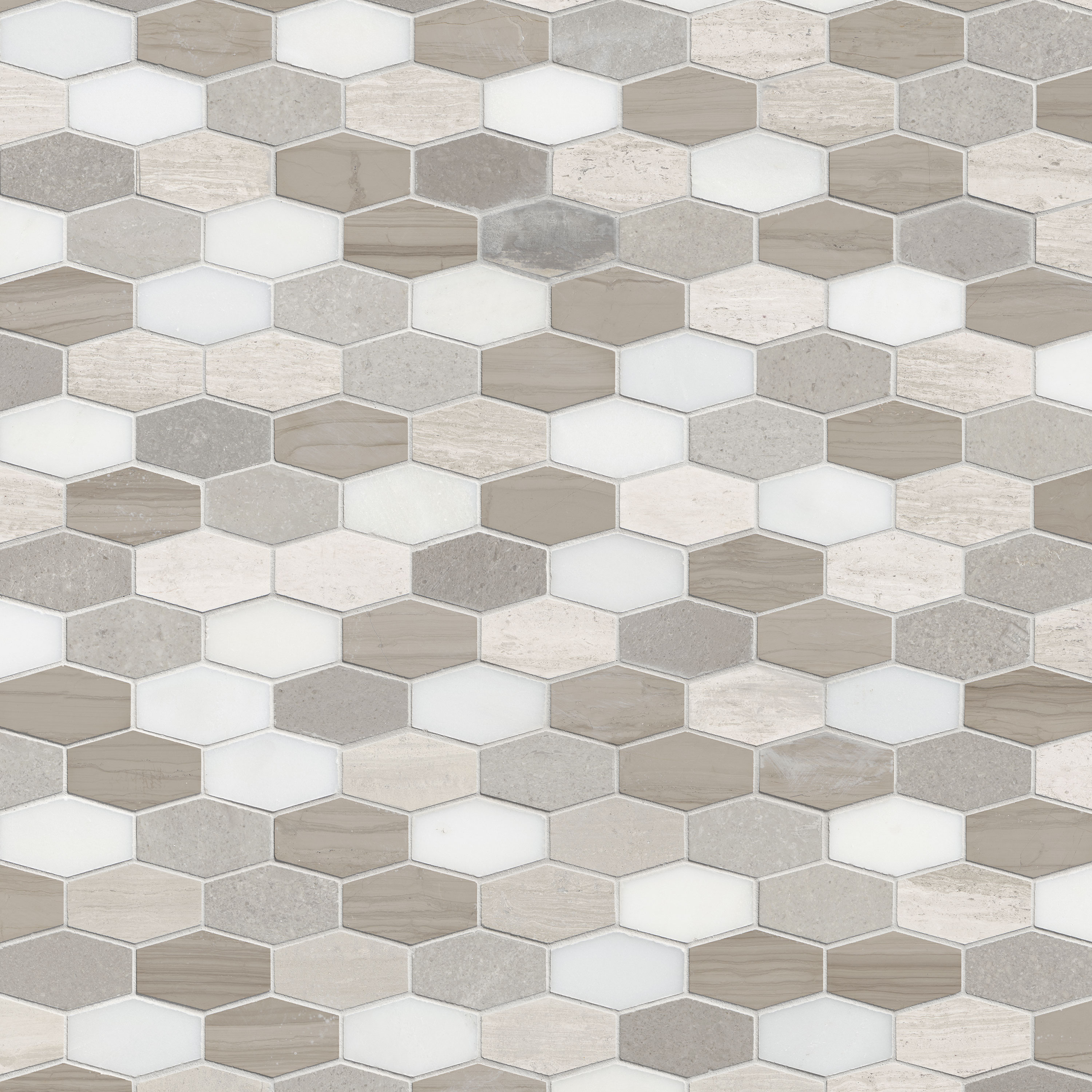 Bellagio Blend Elongated Hexagon Mosaic Tile surface detail — view 2