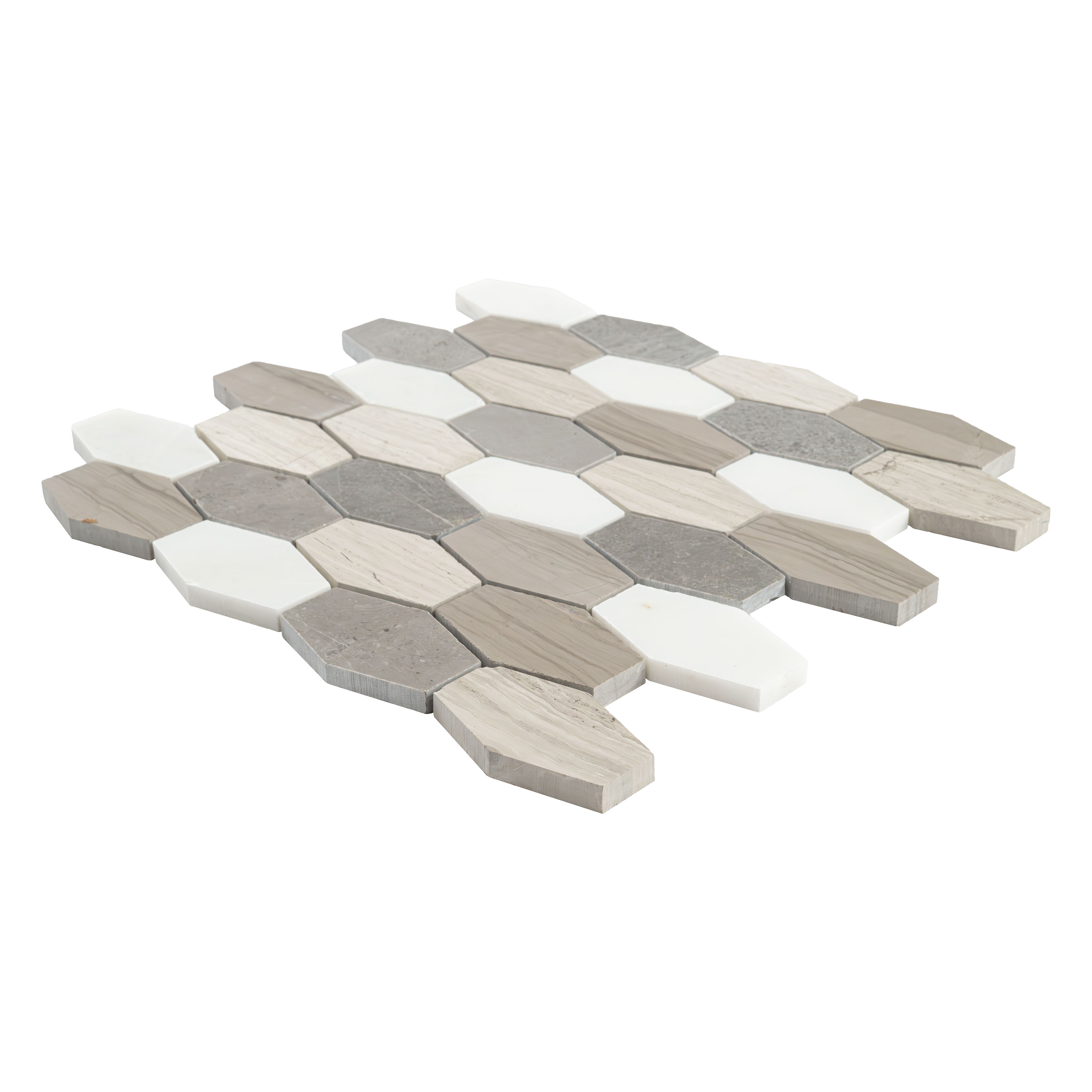 Bellagio Blend Elongated Hexagon Mosaic Tile surface detail — view 3