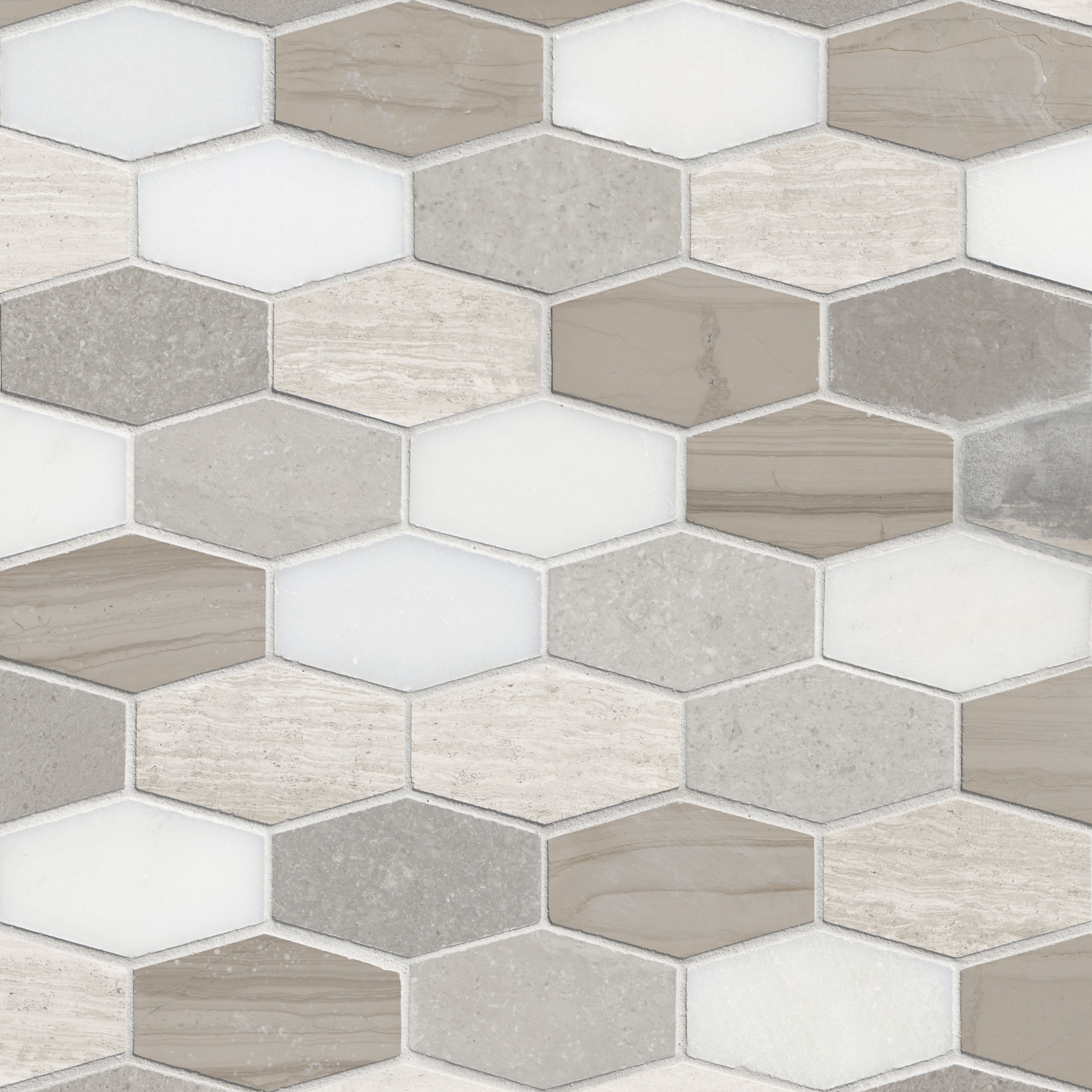 Bellagio Blend Elongated Hexagon Mosaic Tile tile, full view