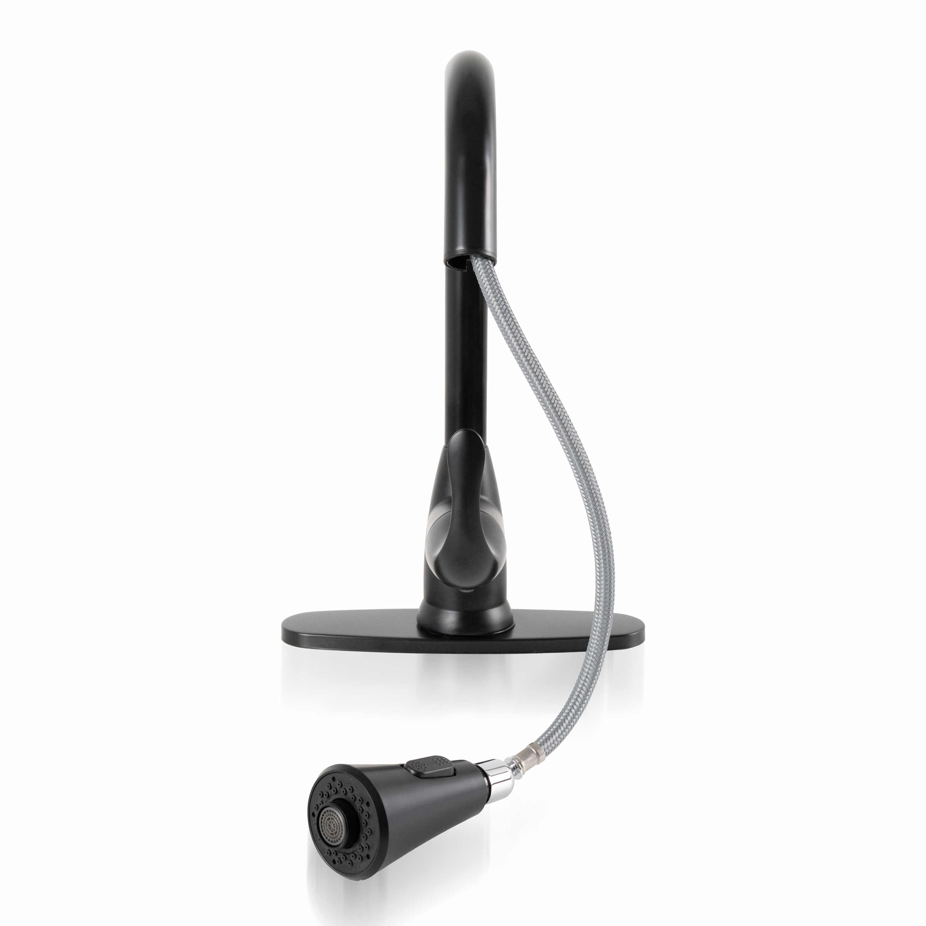 1-Handle Pull-Down Sprayer Kitchen Faucet with Deckplate - 803 Matte Black detail view — view 5