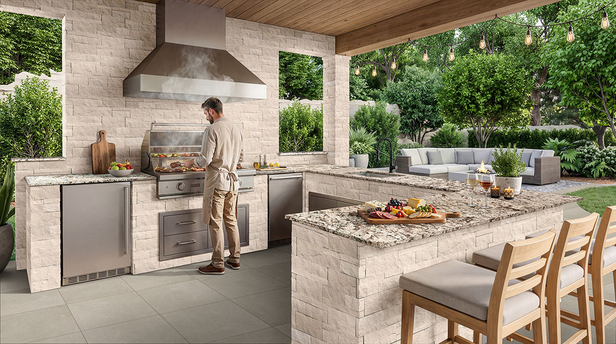 Bianco Antico Granite countertop in a outdoor hardscape